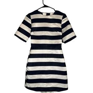 Topshop Women’s Navy Blue & White Striped Short Sleeve Zipper Back Dress Size 4